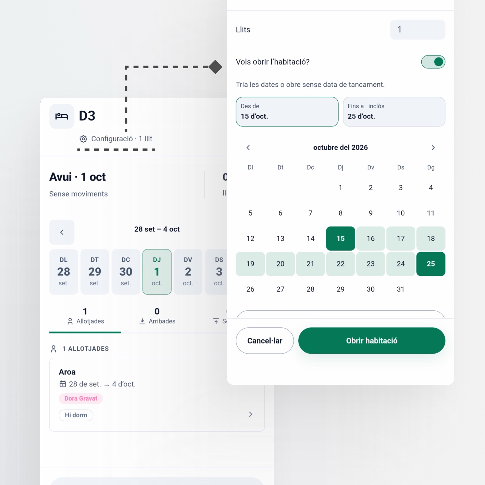 Después: configuración de capacidad desde la ficha de la habitación